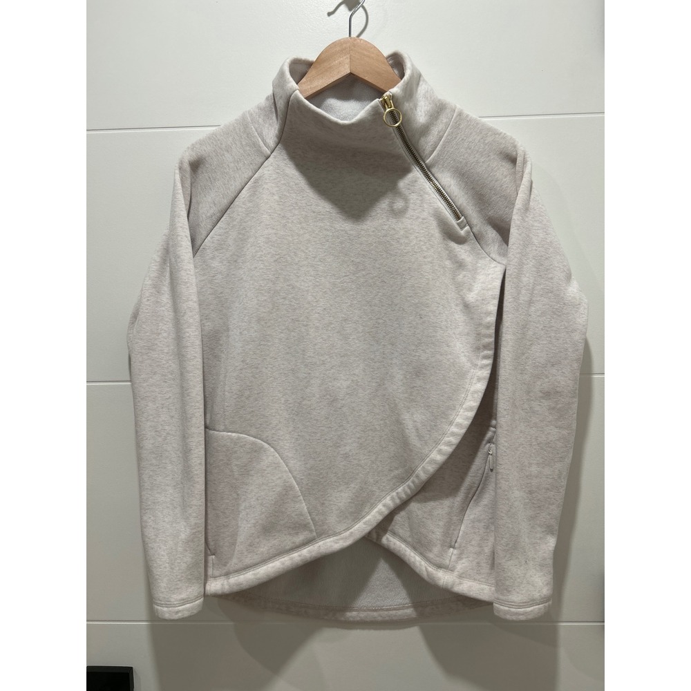 Athleta Womens XS Oatmeal Heather Asymmetrical Zip Fleece Wrap Sweatshirt